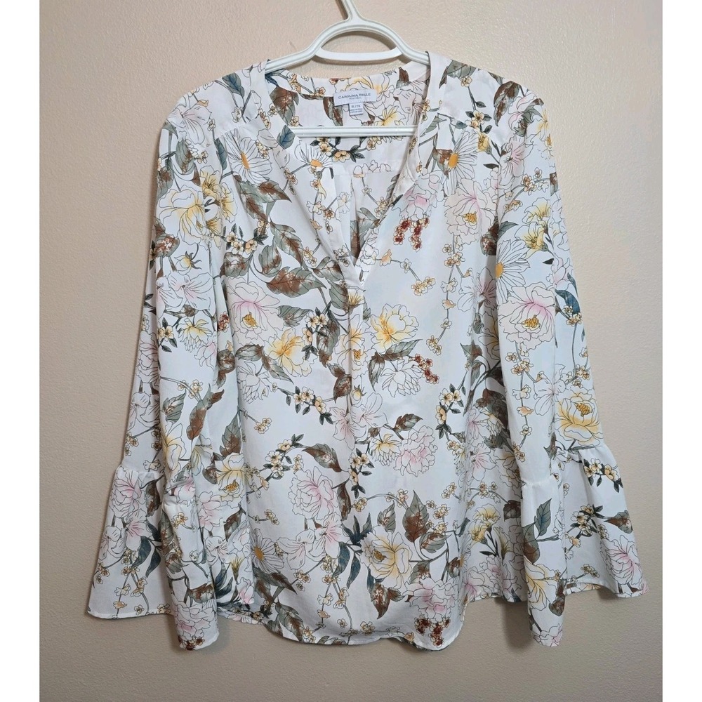 Carolina Belle Montreal Womens XL Shirt Floral Bell Sleeve Boho Romantic Cottege